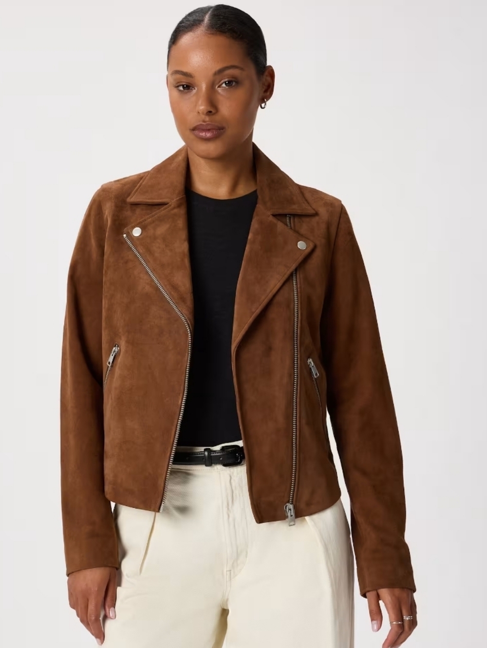 Quince 100% Suede Biker Jacket - Dark Chestnut Brown